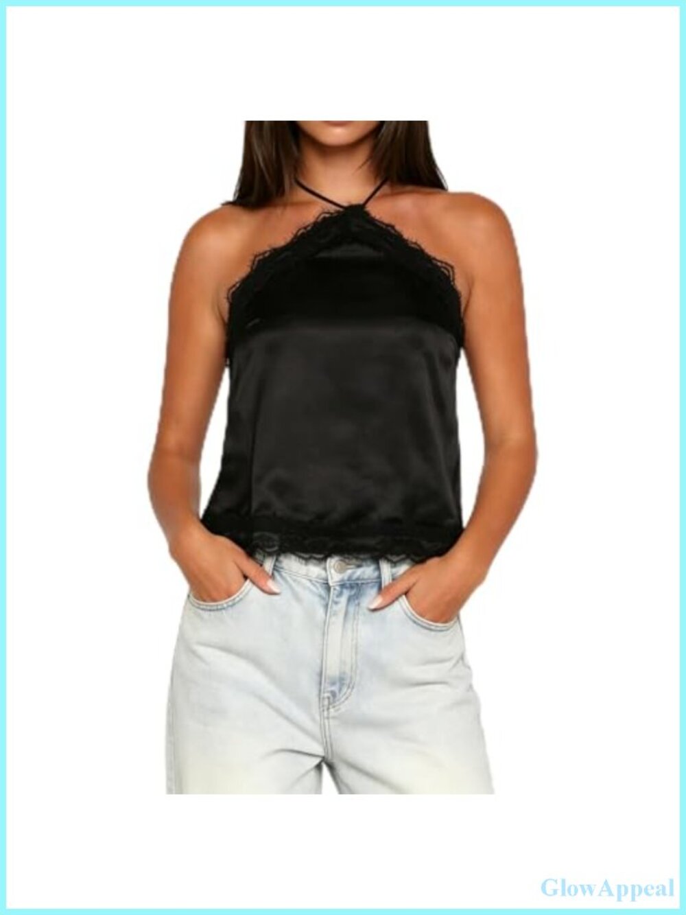 Satin Lace Halter Cami Sleeveless Tank Top Y2K Going Out Summer